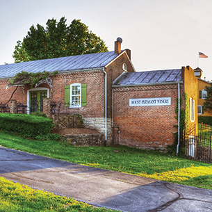 Exterior of brick winery building